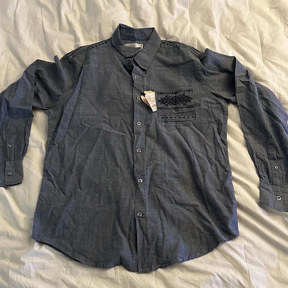 Free Planet Dark Blue Casual Button-Down Shirt